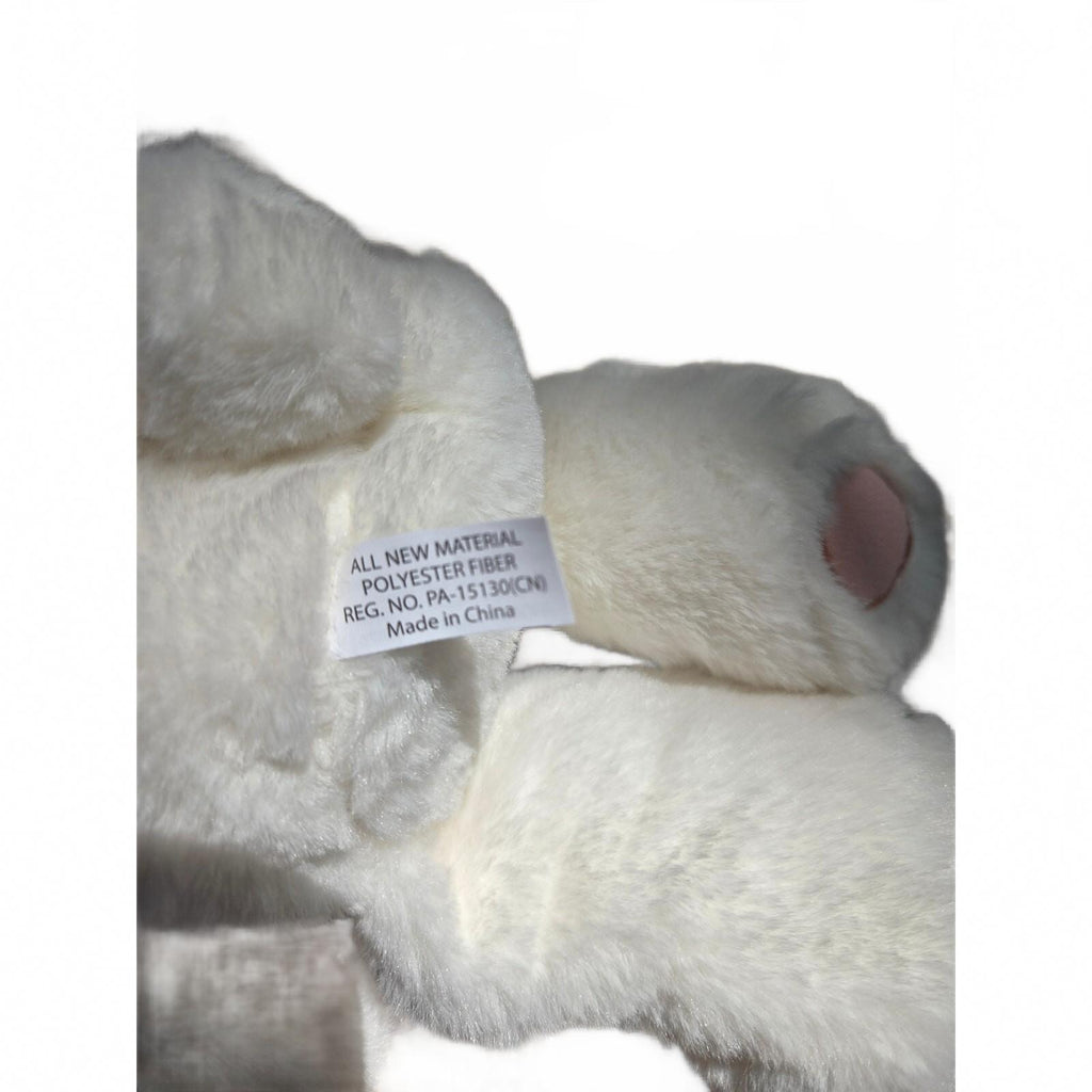 White Easter Bunny Plush Rainbow Knit Inner Ears Pink Satin Ribbon Bow