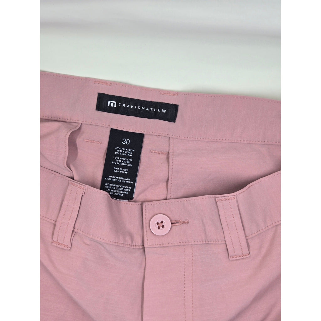 Travis Mathew Men's 30 Tech Chino Golf Shorts Pink rose Stretch Eco Performance