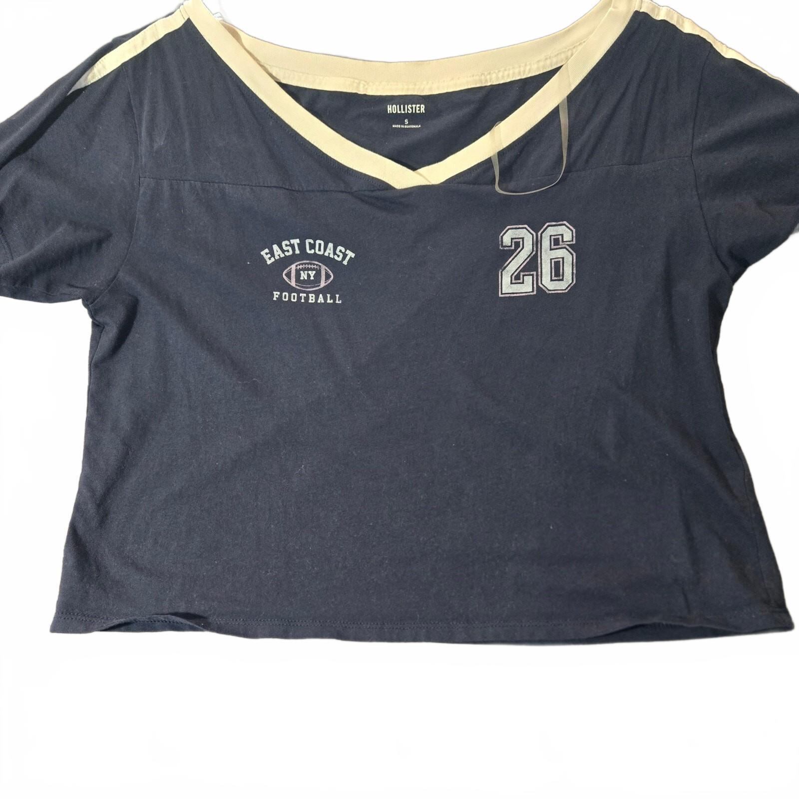 Hollister Women's Blue Cropped Football Number 26 T-Shirt Size S