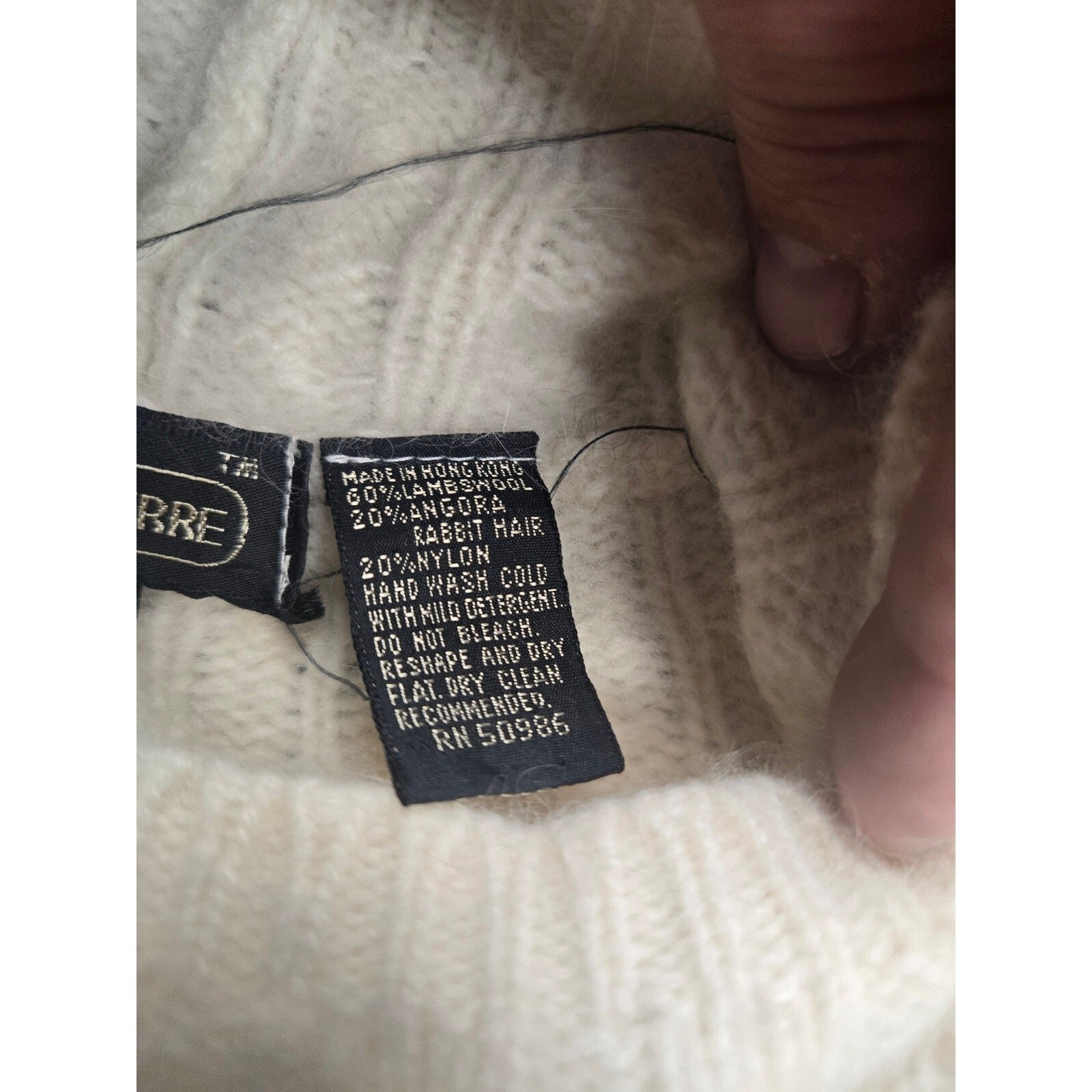 Jeanne Pierre Ivory Cable Knit Cotton Sweater, Size Large, Very Good Condition