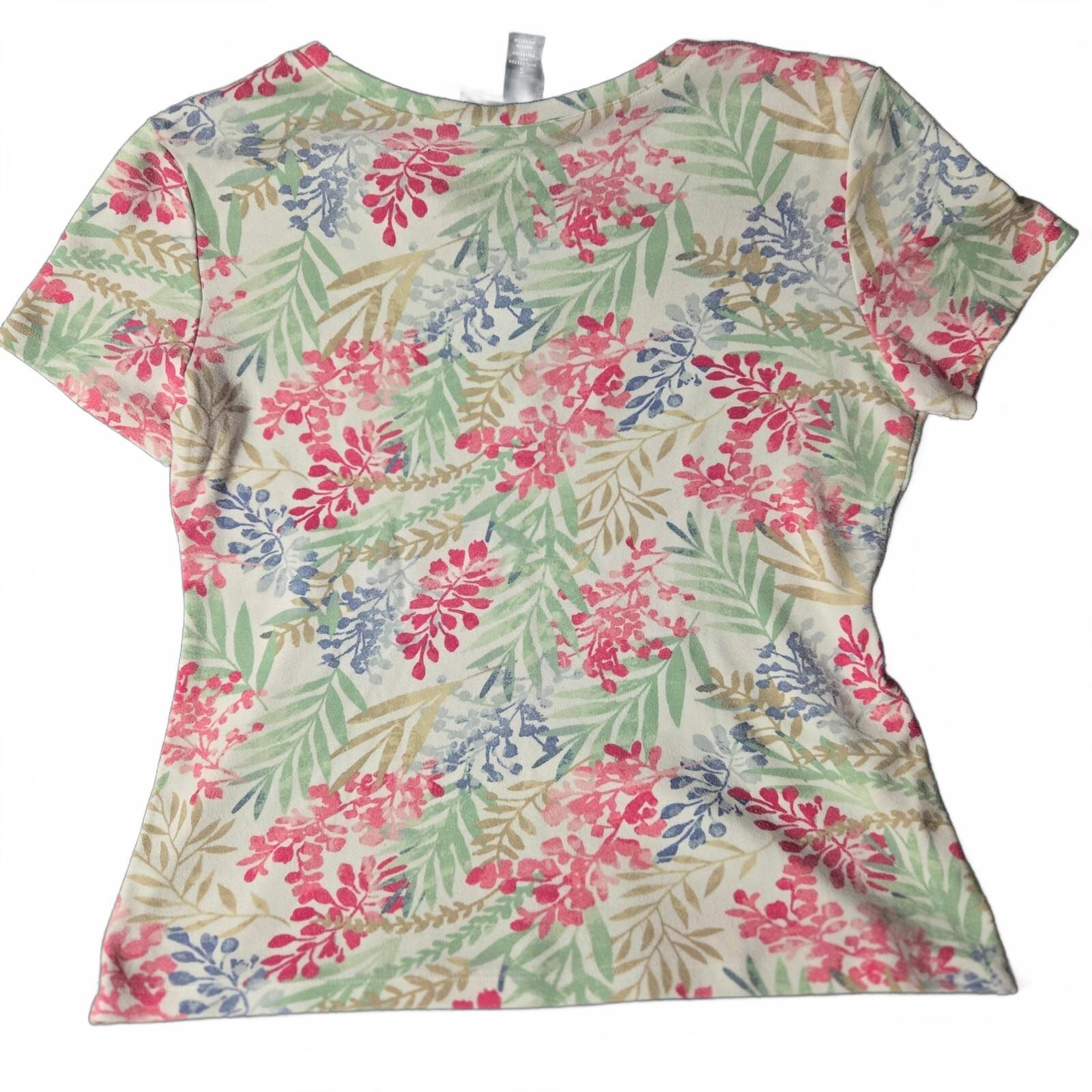 Karen Scott Women's Floral Print Short Sleeve Blouse, Multi-Color, Size Medium