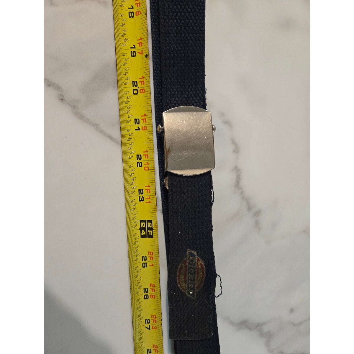 Dickies Men’s Navy Blue Canvas Web Belt Silver Flip Top Military Slider Buckle