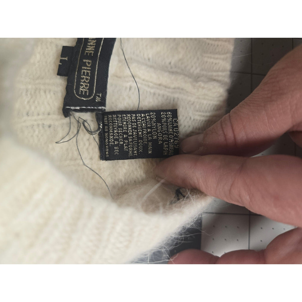 Jeanne Pierre Ivory Cable Knit Cotton Sweater, Size Large, Very Good Condition