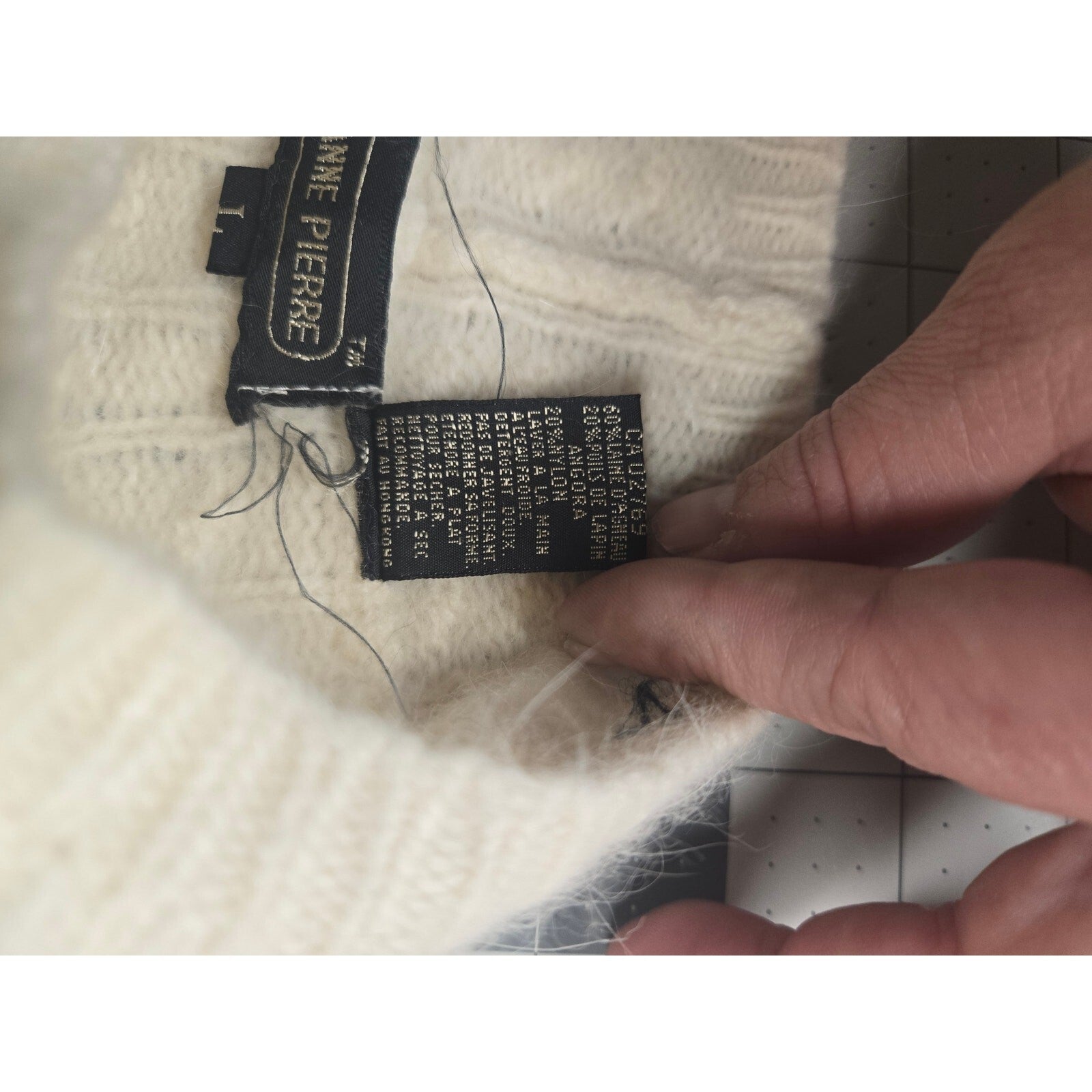 Jeanne Pierre Ivory Cable Knit Cotton Sweater, Size Large, Very Good Condition