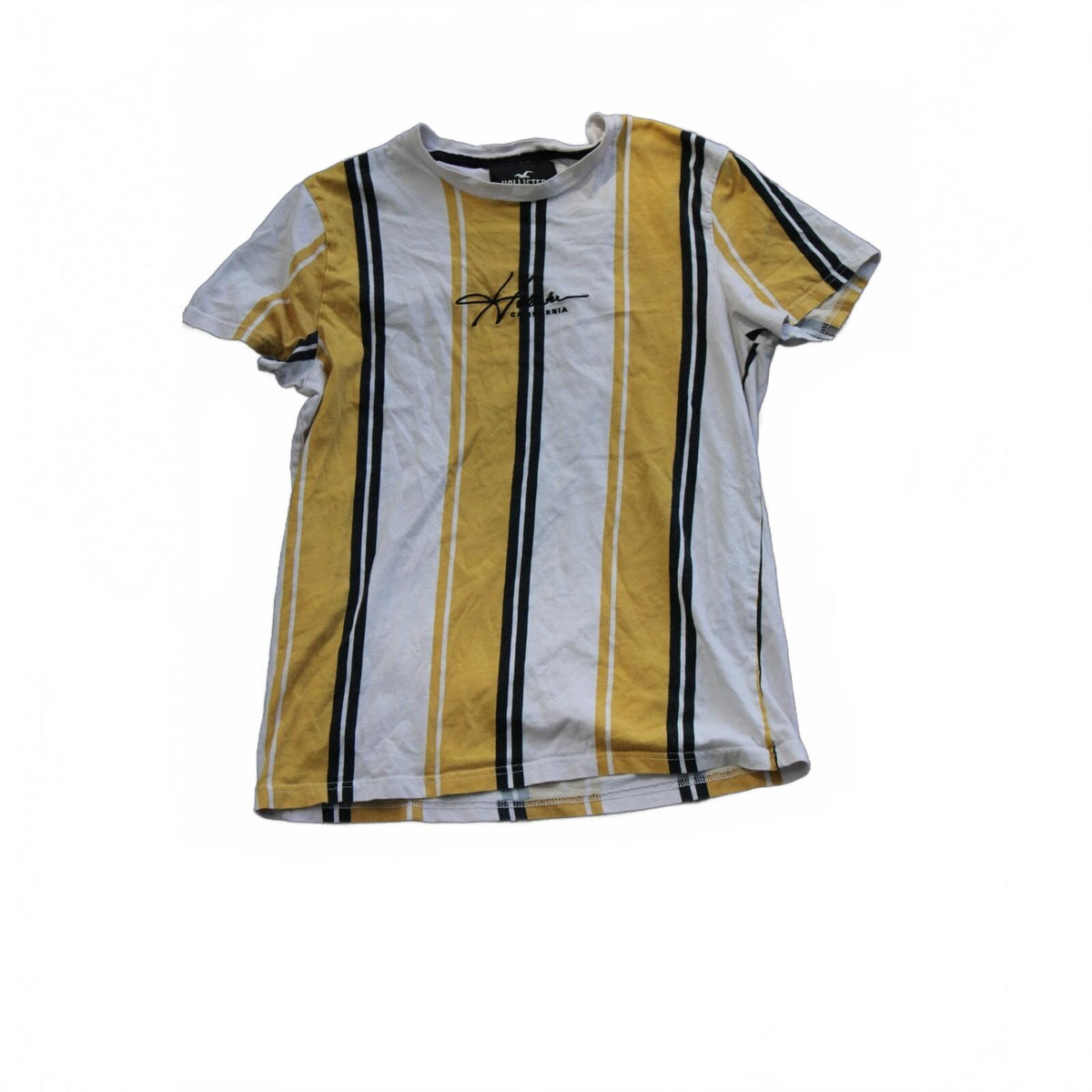 Hollister Mens White Yellow and Black Stripped Tshirt size small