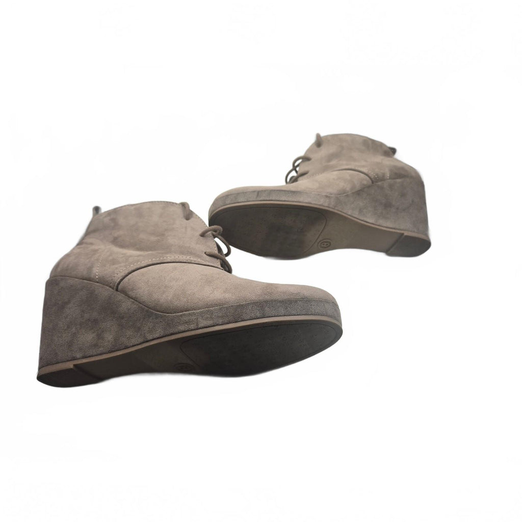 DV Dolce Vita Terri Women's Size 8 Taupe Lace Up Wedge Heel Ankle Booties