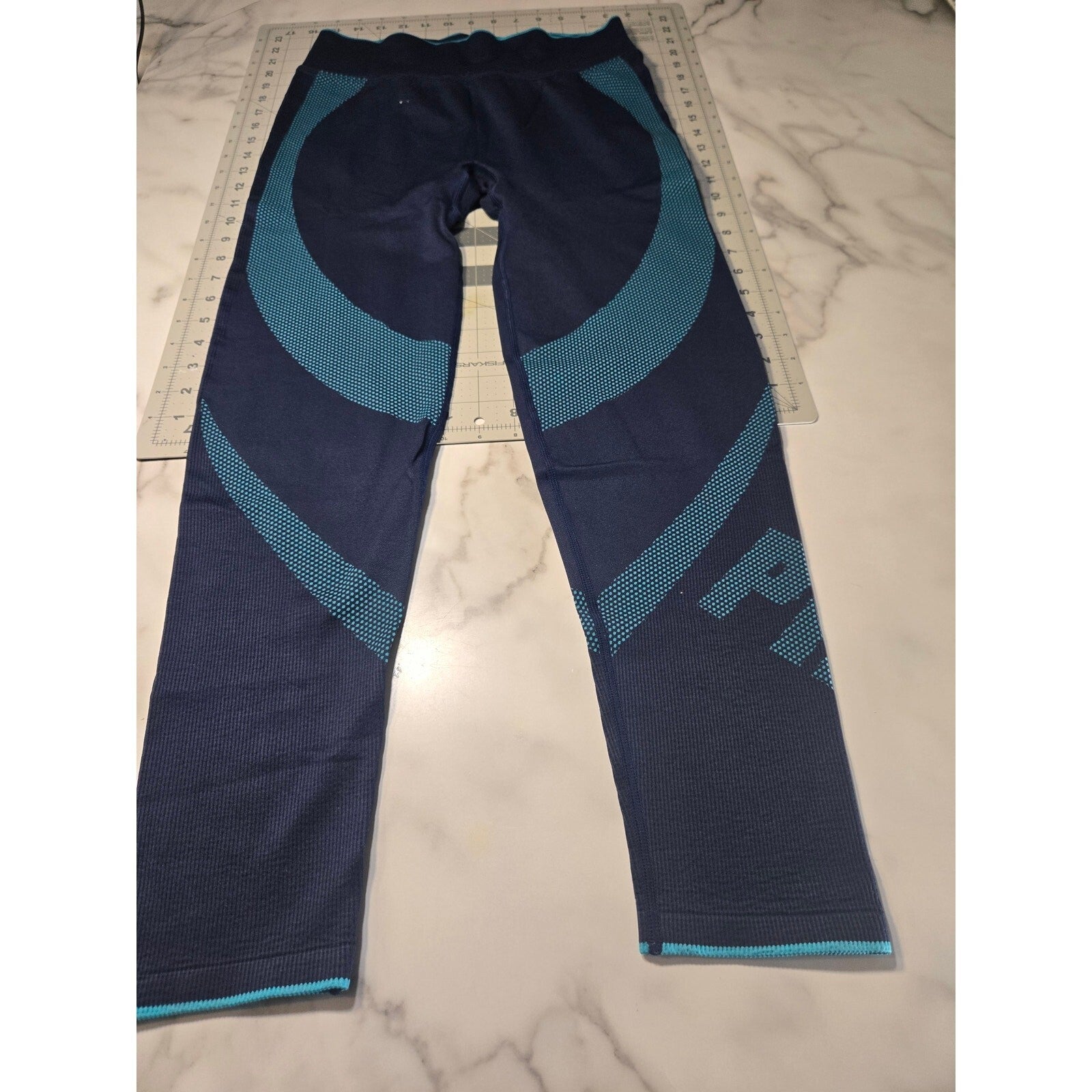 Victorias Secret Pink Active Seamless Leggings Navy Blue Teal Contour Large
