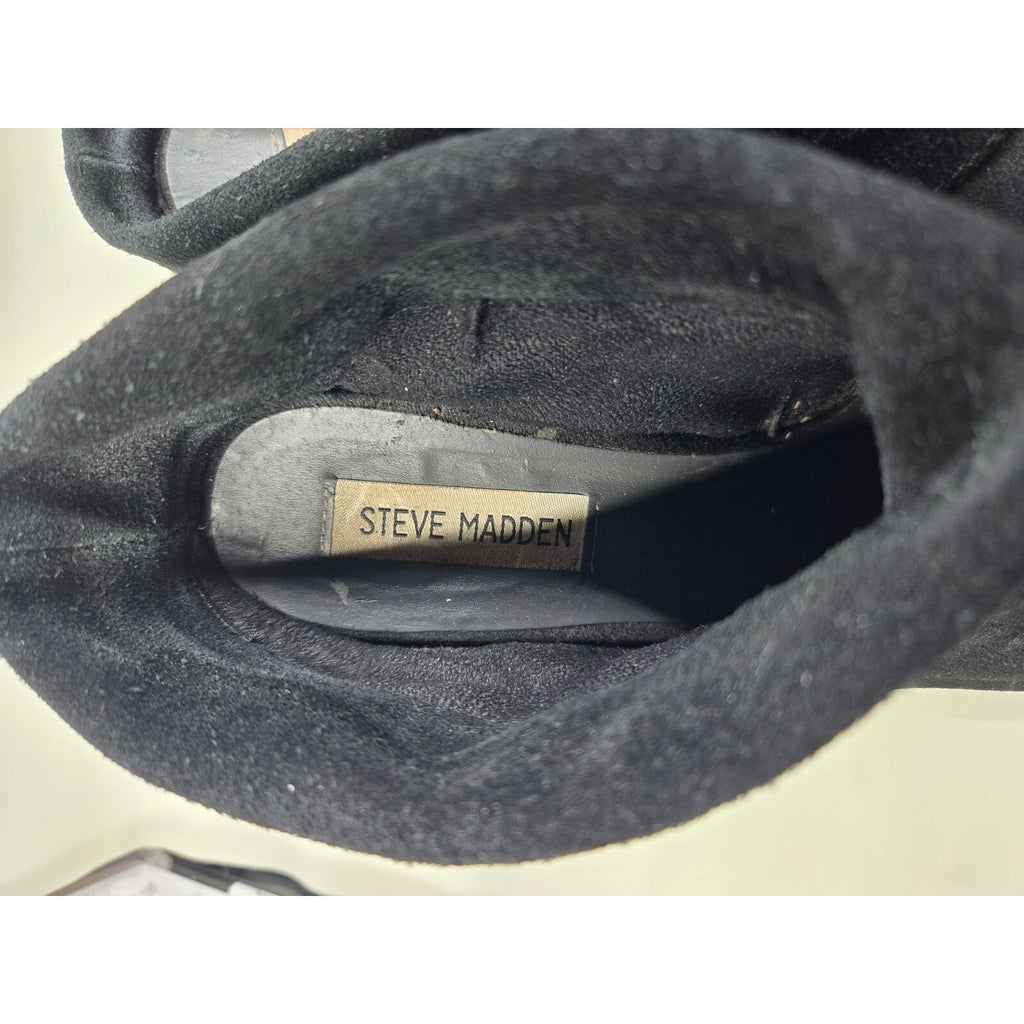 STEVE MADDEN Ankle Bootie Black Faux Suede Heels Size 8M Used