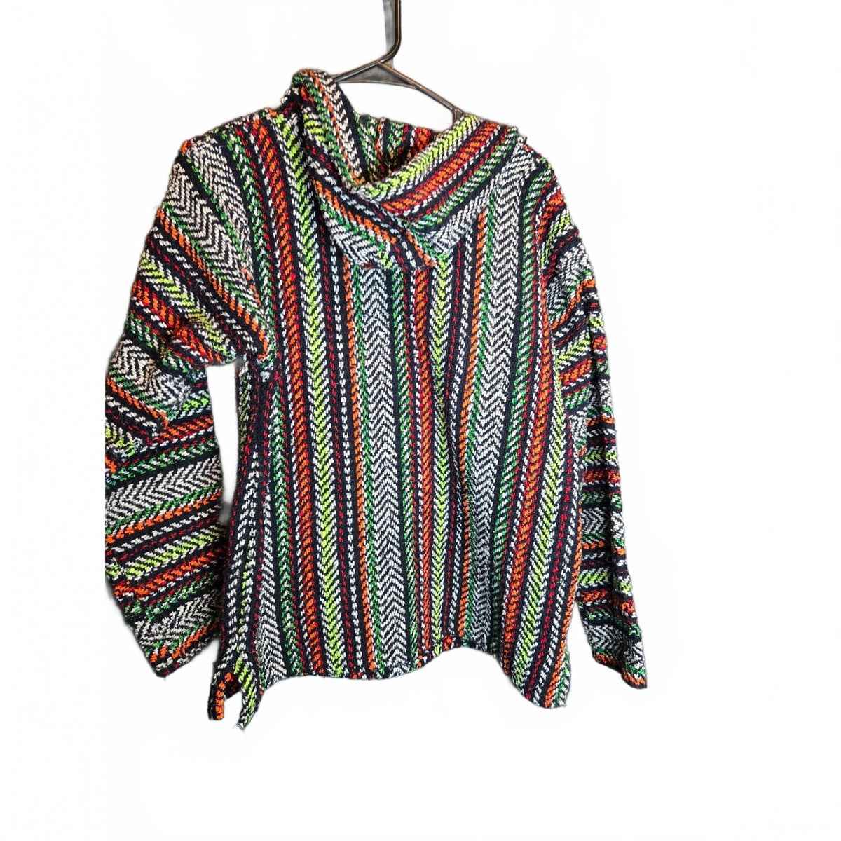 Vintage Earth Ragz Hoodie Size Medium Multicolor Cheveron Striped Woven Drug Rug