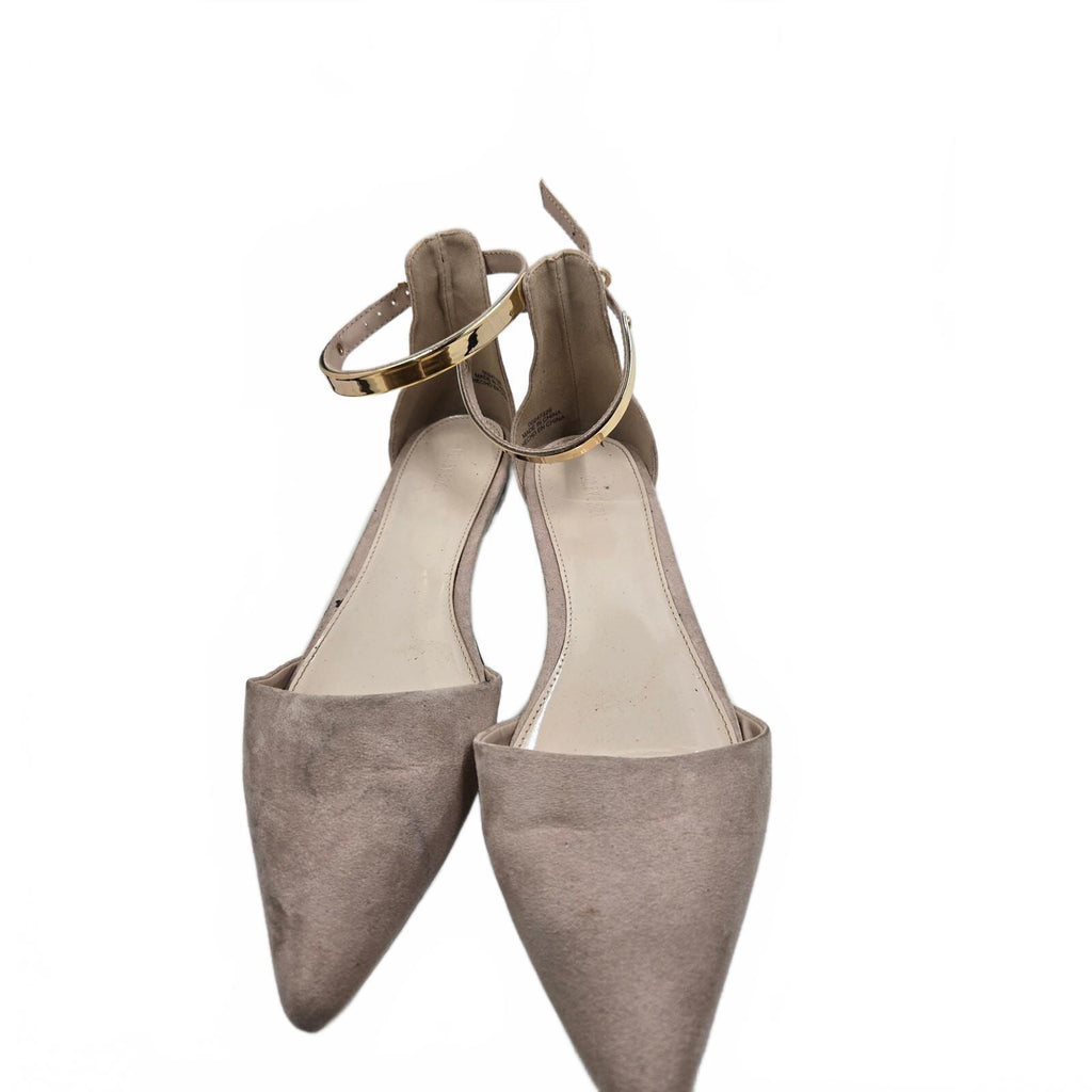 Forever 21 Faux Suede Pointed Toe D'Orsay Flats Beige Nude Gold Ankle Shoes 7.5