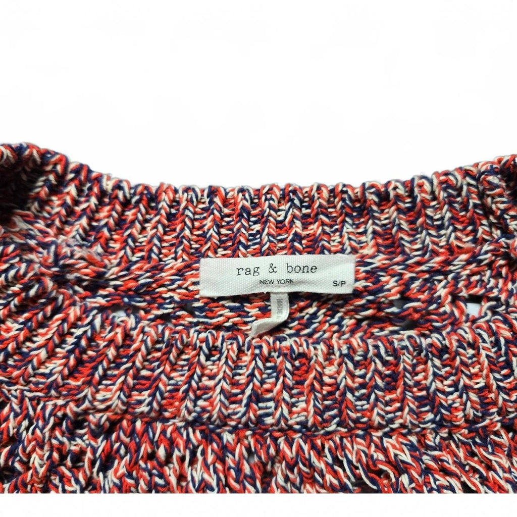 Rag & Bone Kara Crew Multicolor Open-Knit Sweater Red Blue Marled Size Small