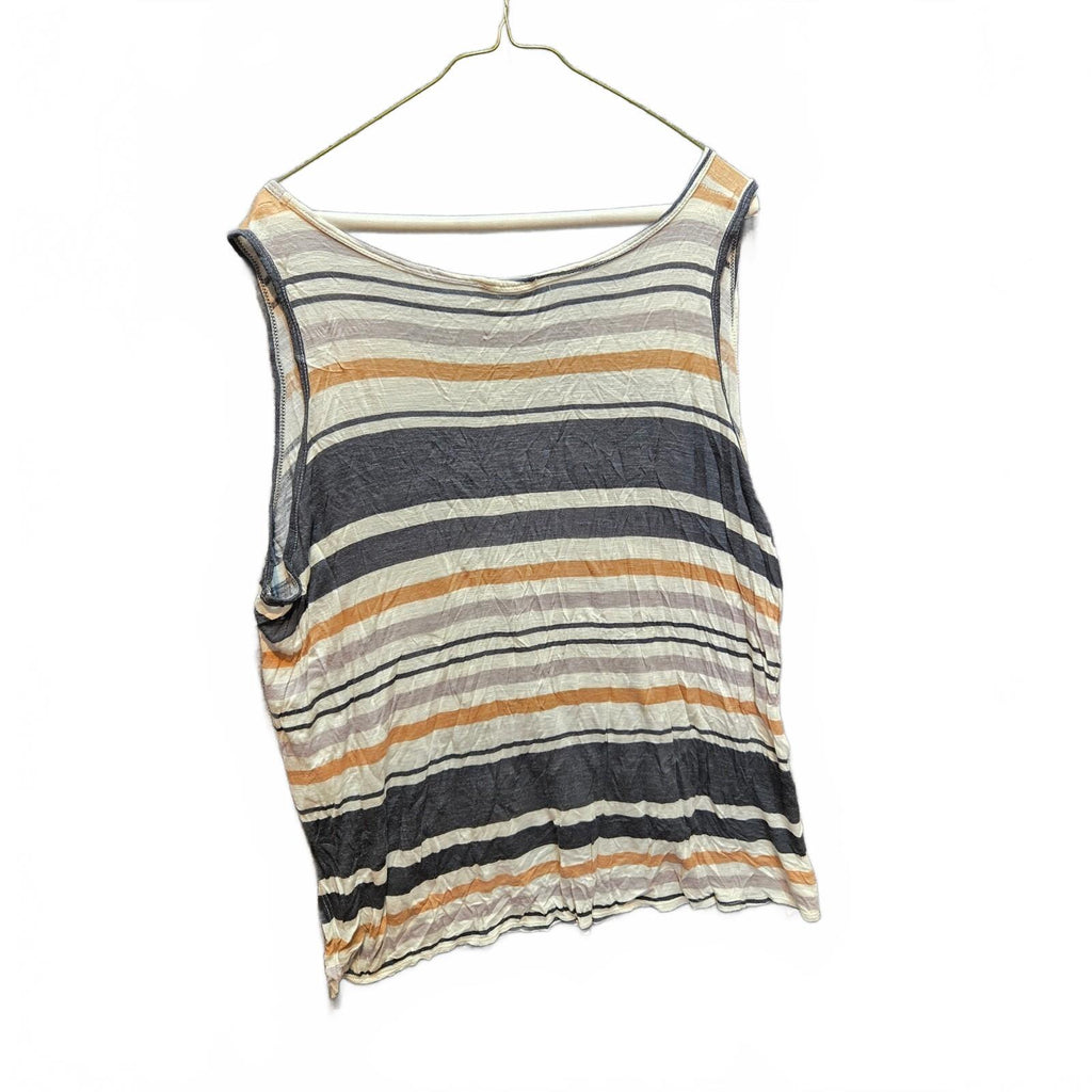 Lush Striped V-Neck Sleeveless Flowy Knit Tank Top - Orange/Grey/White