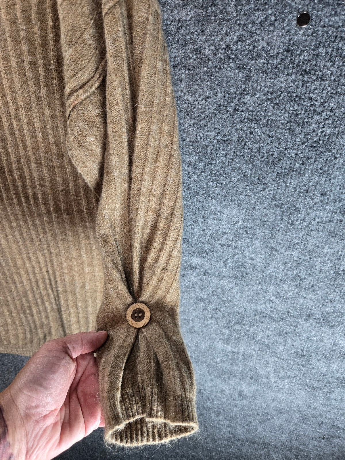Intimately Free People Around The Clock Ribbed Knit Button Cuff Tunic Sweater Camel XS