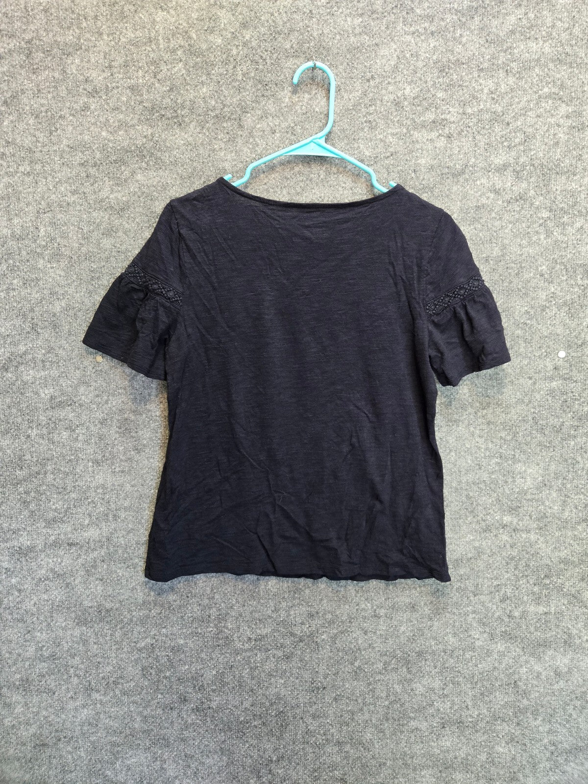 Talbots Women's Navy Blue Eyelet Lace Yoke Top MP