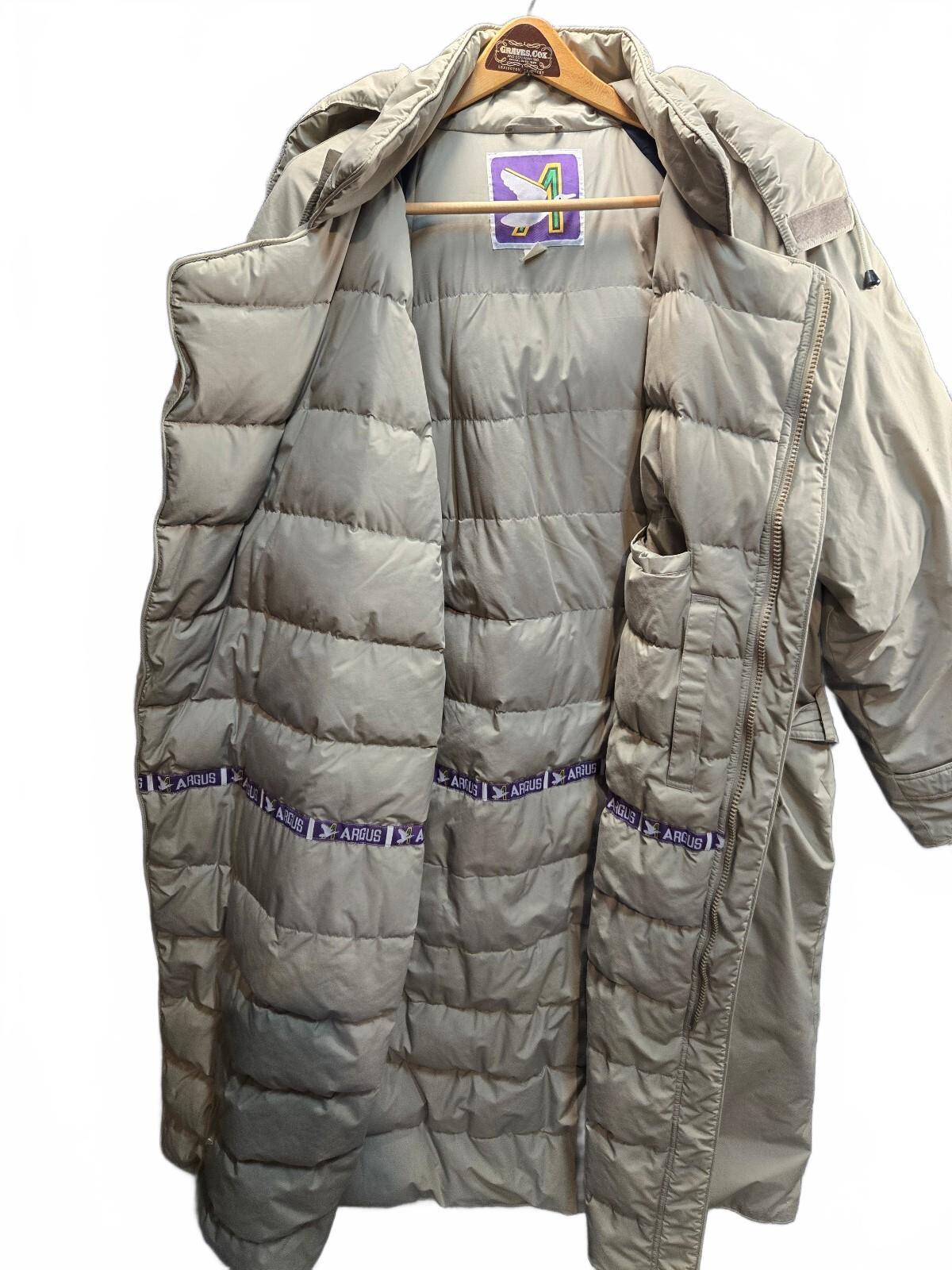 Long Beige Hooded Winter Coat with Belt Large