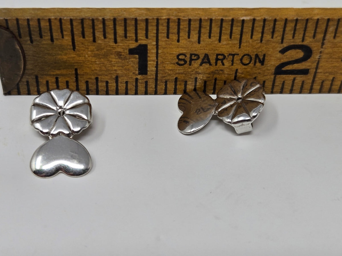 Vintage Solid .925 Sterling Silver High-Polish Heart Drop Post Earrings