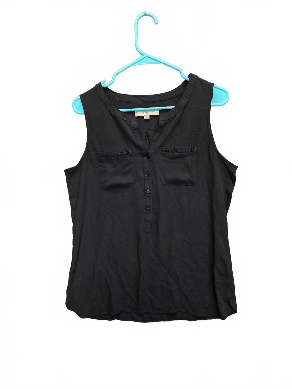 LOFT Women's Black Sleeveless Henley Top Size Small