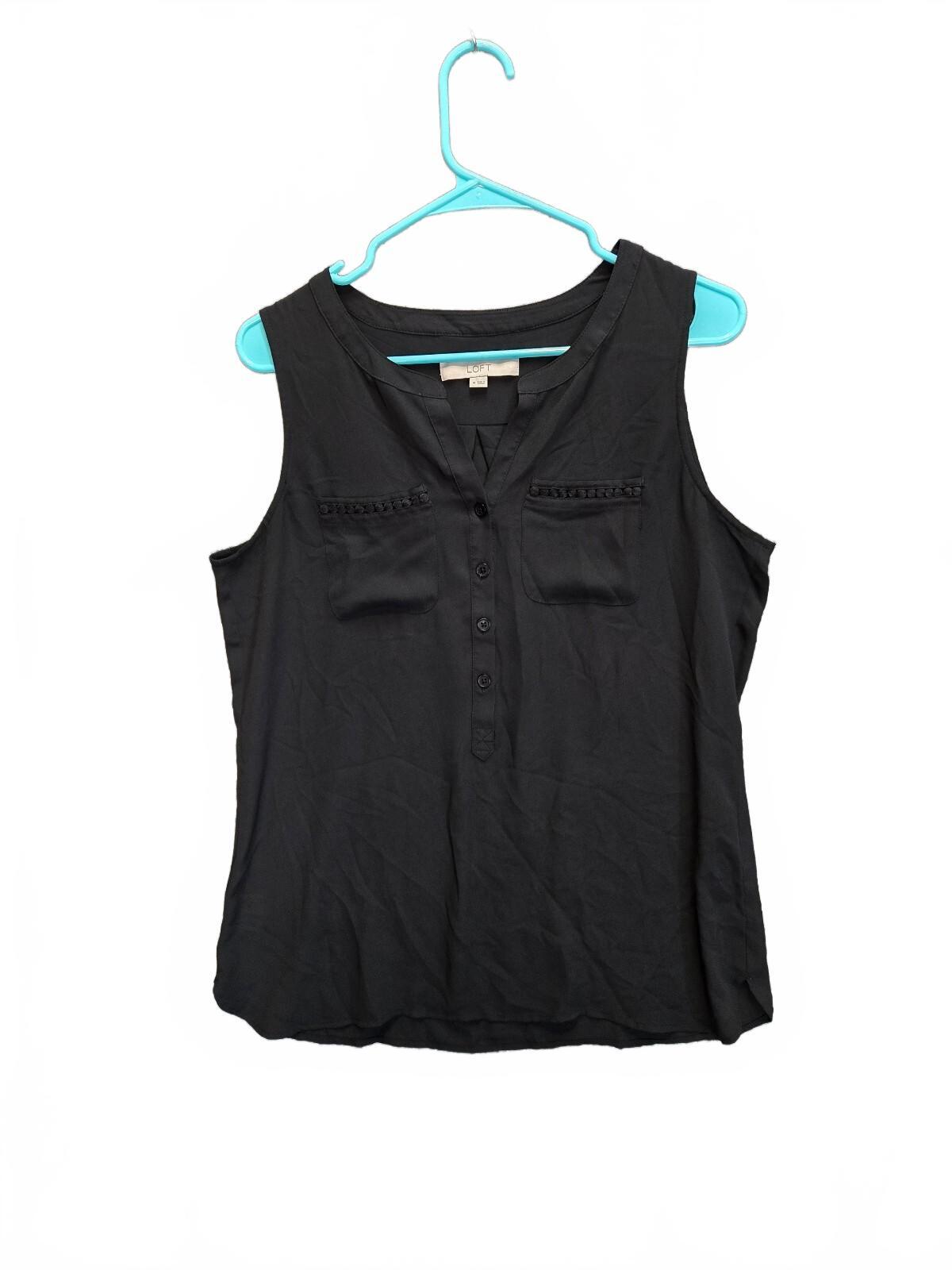 LOFT Women's Black Sleeveless Henley Top Size Small