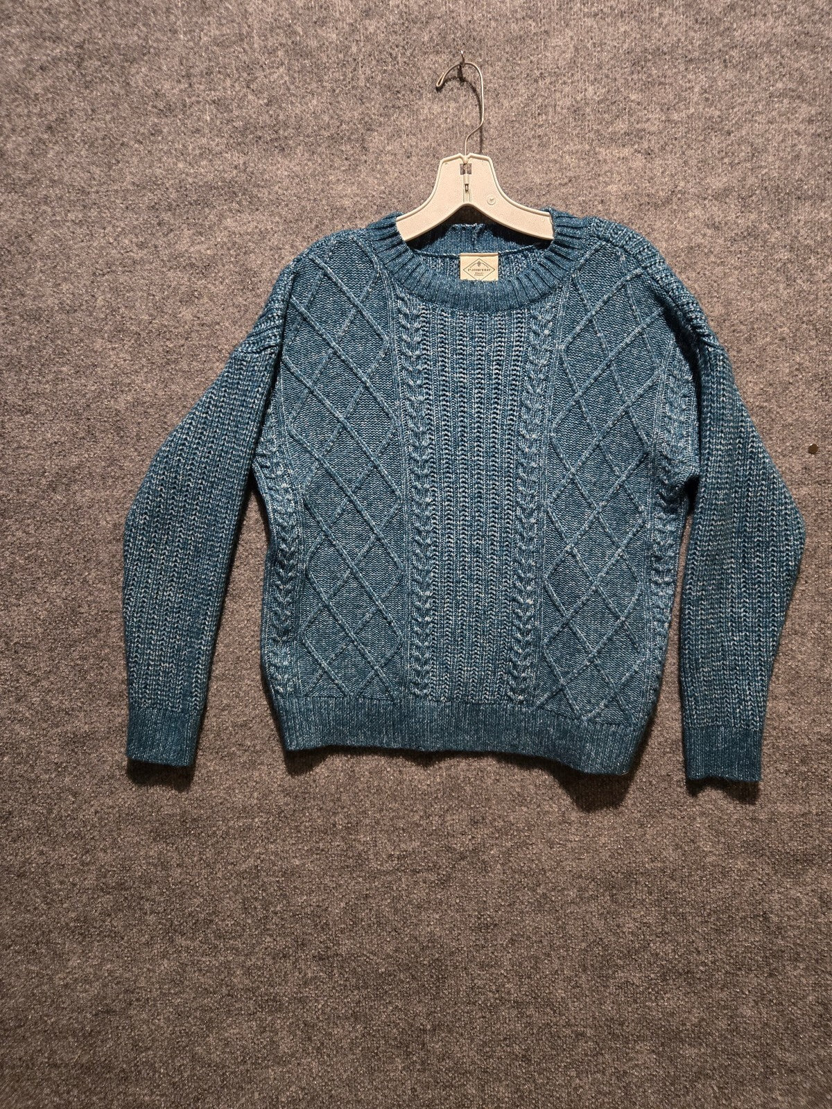 St. John's Bay Cable Knit Sweater Womens PS Petite Small Teal Blue Marled