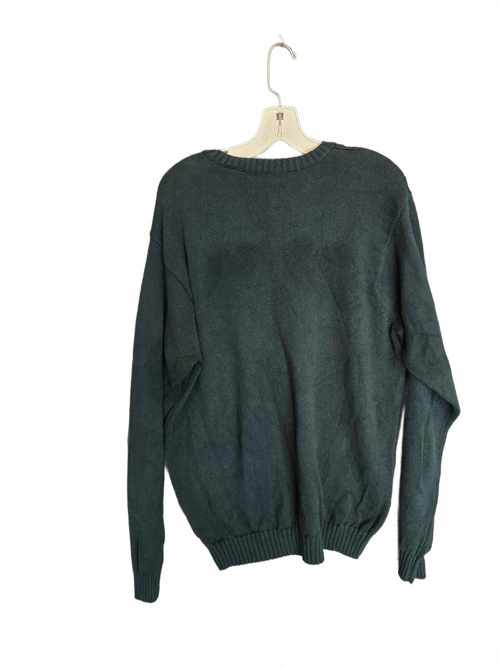 IZOD Hunter Green Cotton Cable Knit Diamond Pattern Crew Neck Sweater Size Med