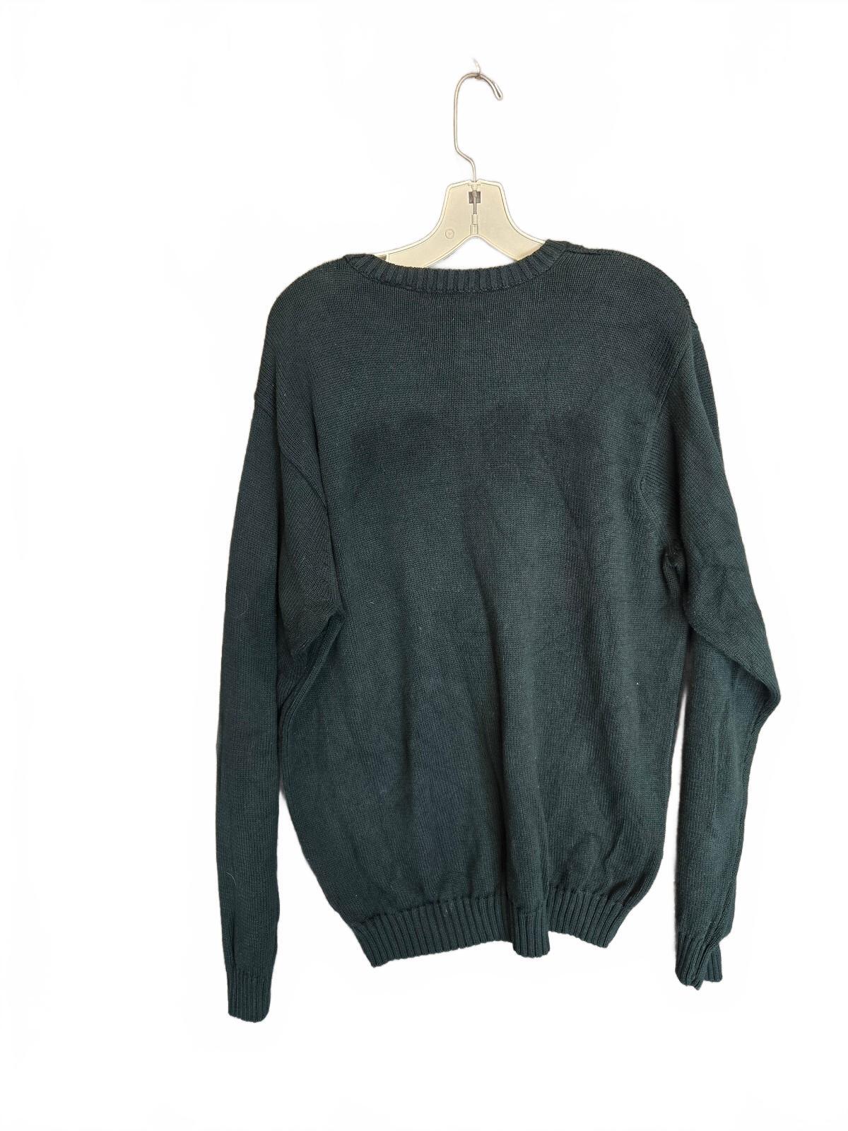 IZOD Hunter Green Cotton Cable Knit Diamond Pattern Crew Neck Sweater Size Med