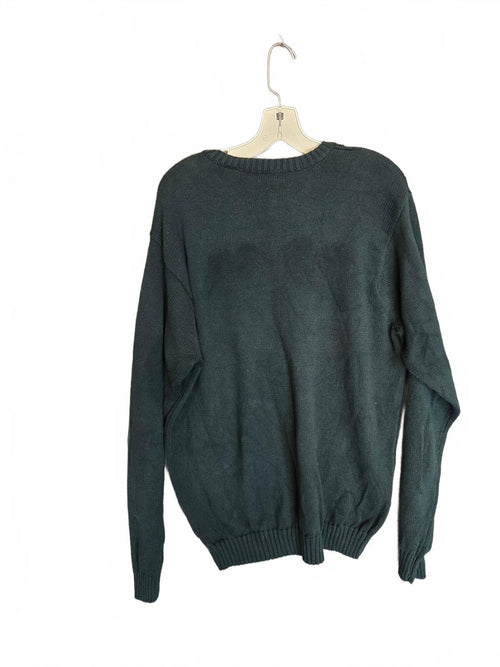 IZOD Hunter Green Cotton Cable Knit Diamond Pattern Crew Neck Sweater Size Med