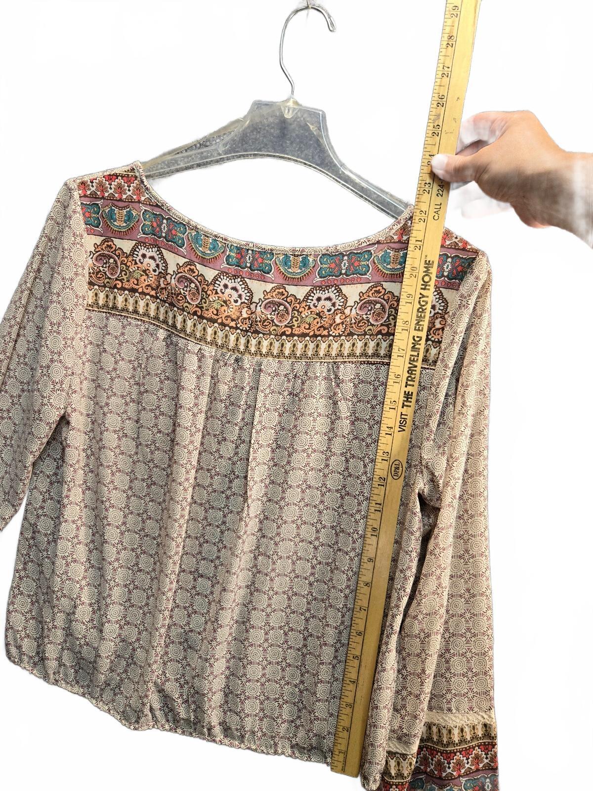 American Rag Cie Women's Boho Paisley Print Blouse Top Size Medium M Long Sleeve