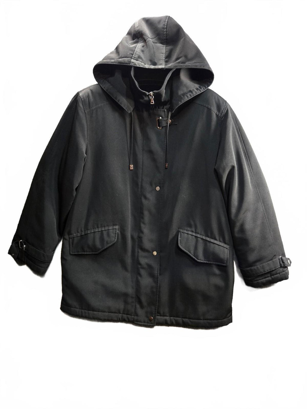 FS Limited Women's Hood Utility Parka Jacket Black Size M Mid-Length Snap Clasp