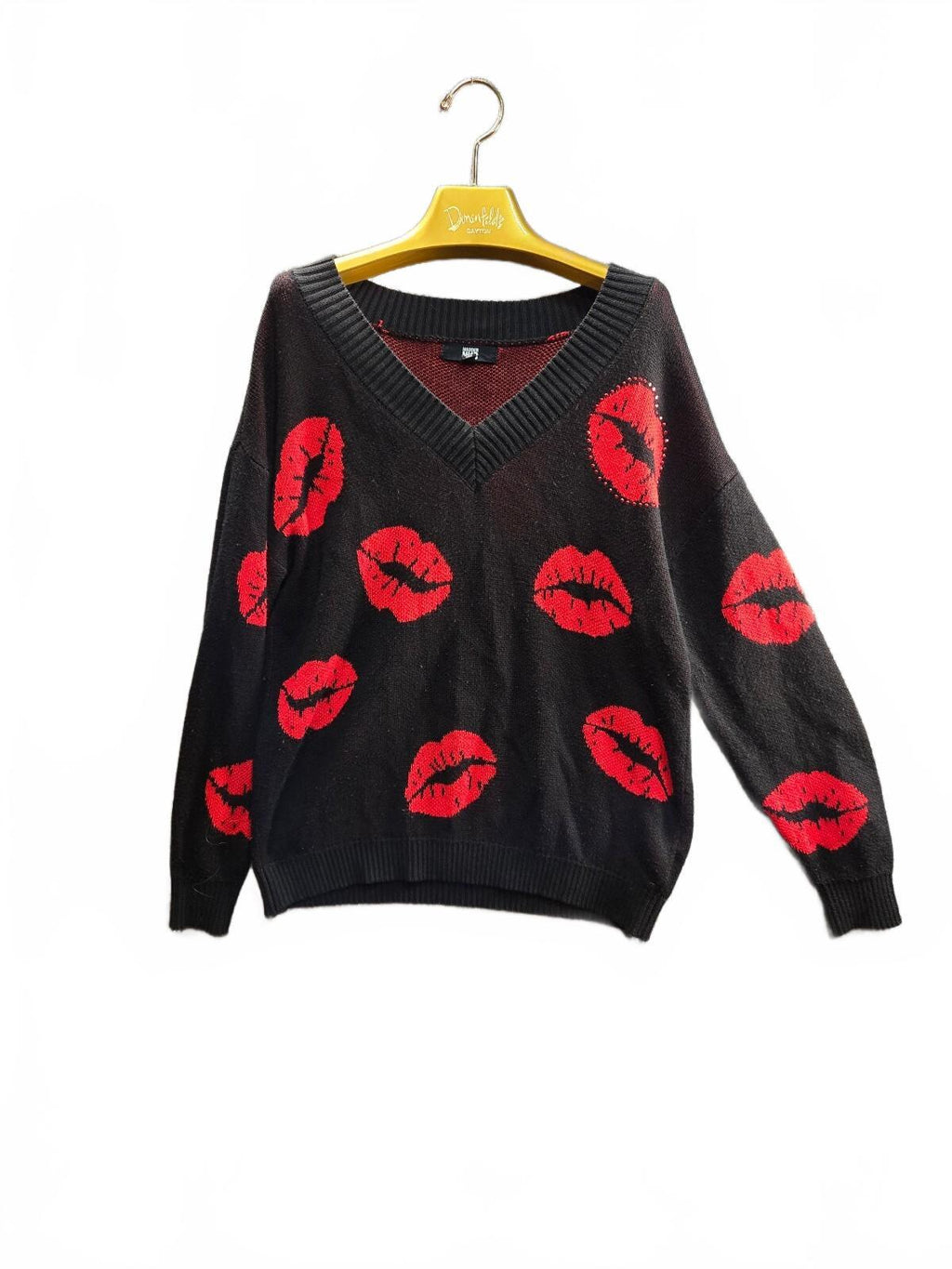 Madden NYC XS Black Sweater with Red Lips Pattern