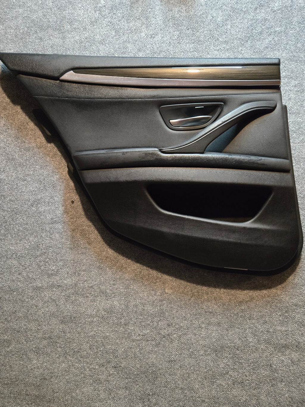 11-16 BMW 5-Series F10 Rear Left Driver Side Interior Door Panel Black Leather W/ Ash Wood Trim OEM