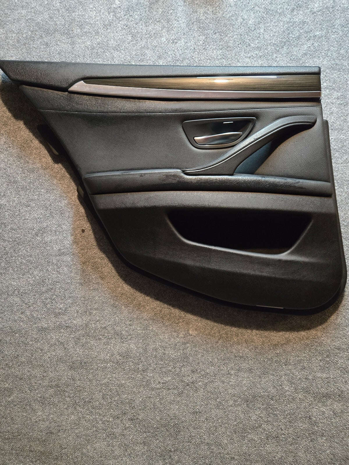 11-16 BMW 5-Series F10 Rear Left Driver Side Interior Door Panel Black Leather W/ Ash Wood Trim OEM