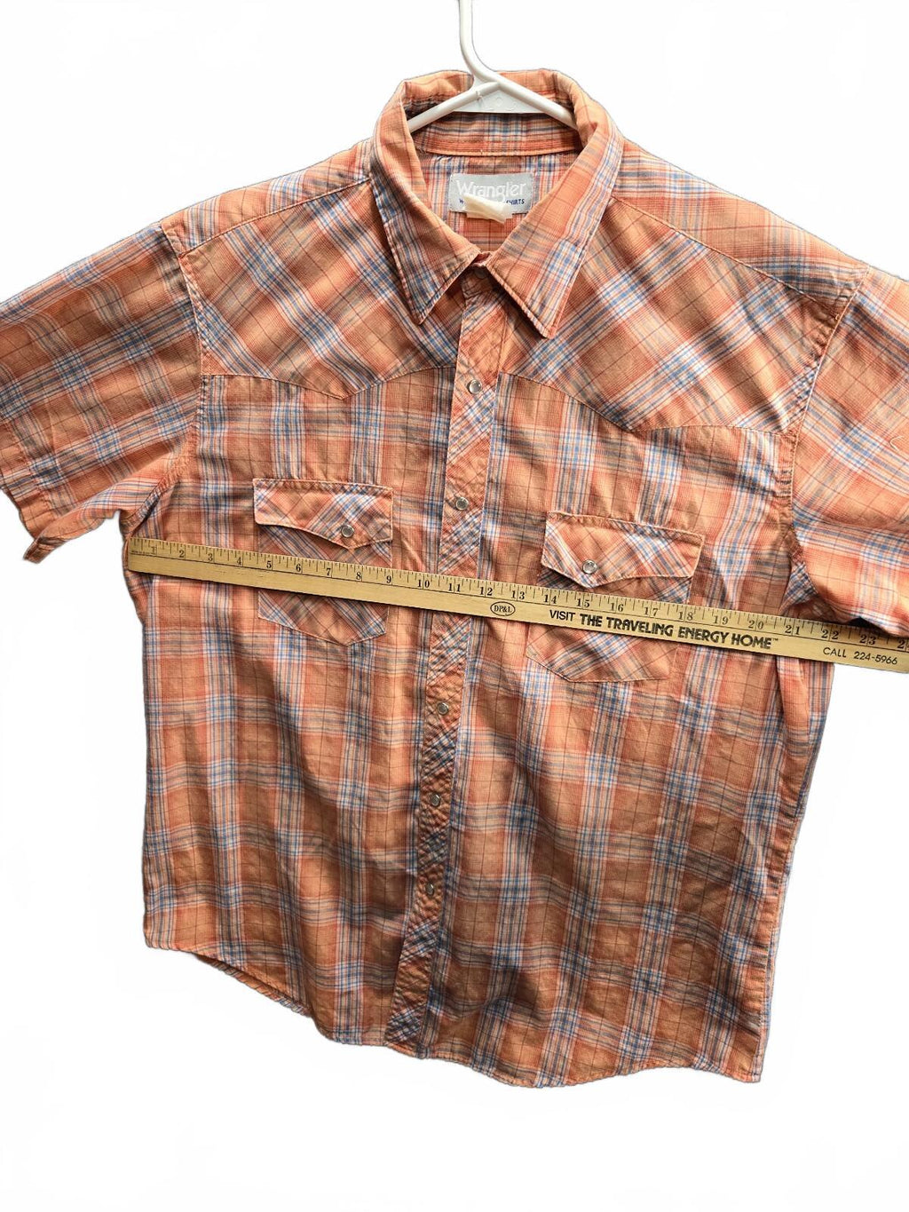 Wrangler Orange Plaid Short Sleeve Button-Up Shirt