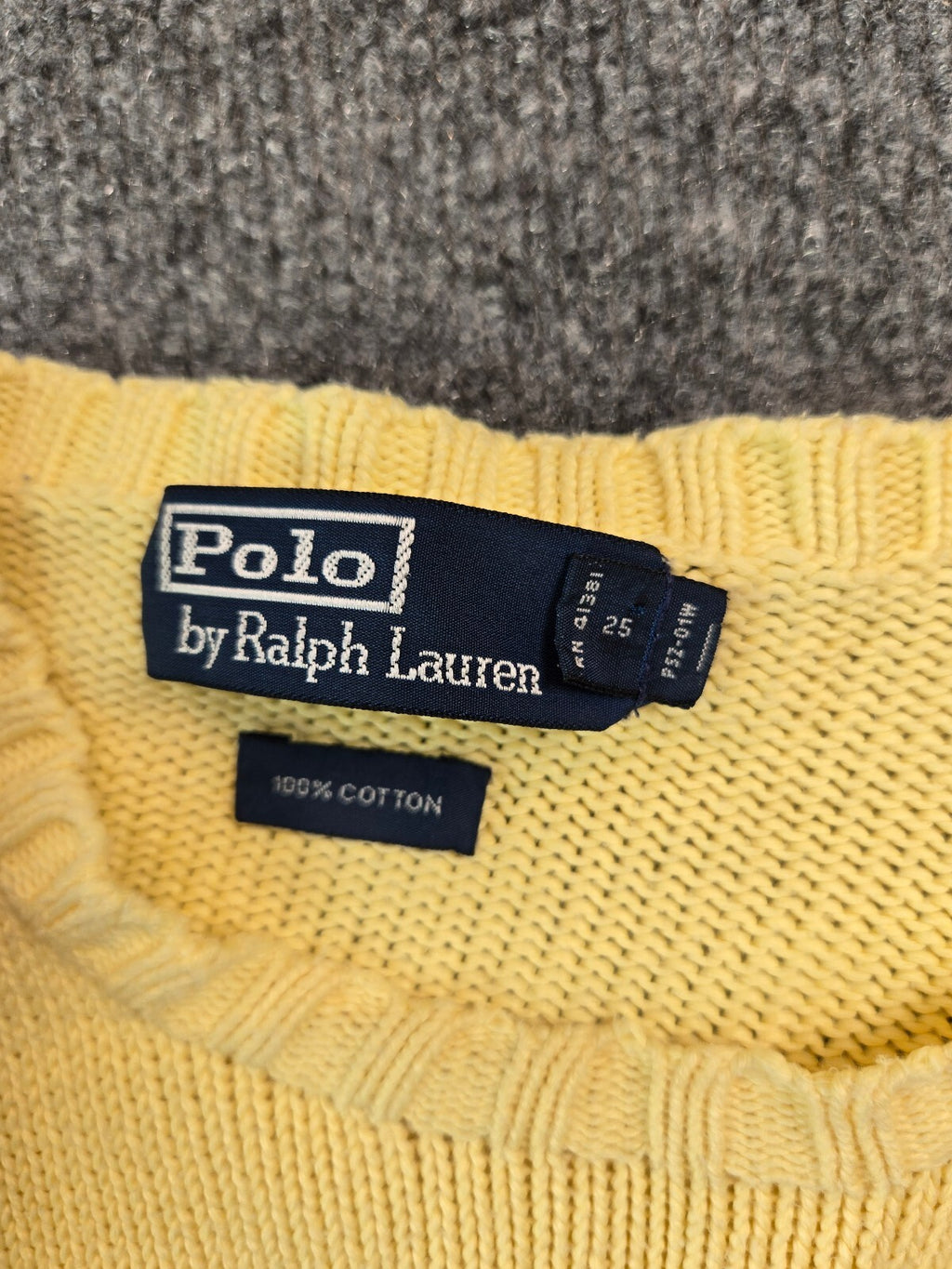 Vintage Polo Ralph Lauren Textured Knit Crewneck Sweater Yellow Cotton Size L
