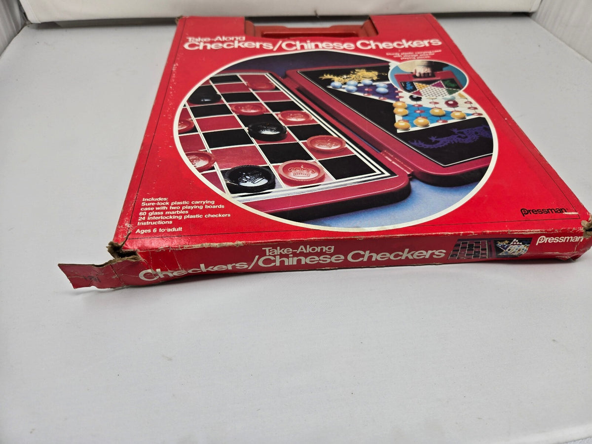 Vintage Pressman Take-Along Checkers & Chinese Checkers 2-in-1 Game Travel Red