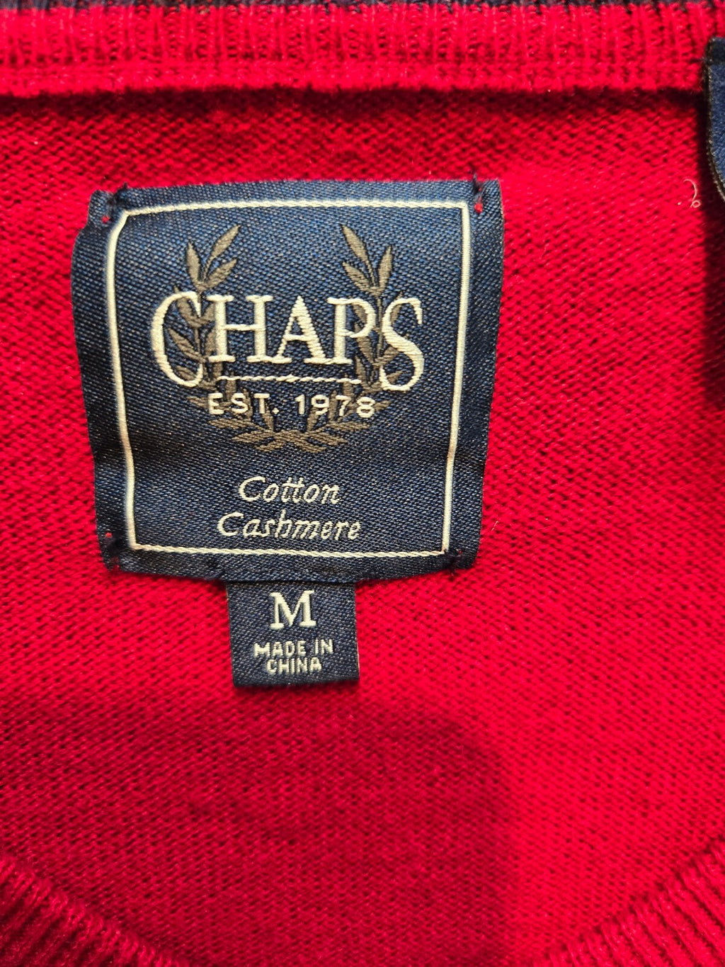 Chaps Mens Sweater Size M Red Fine Gauge V Neck Cotton Blend Long Sleeve