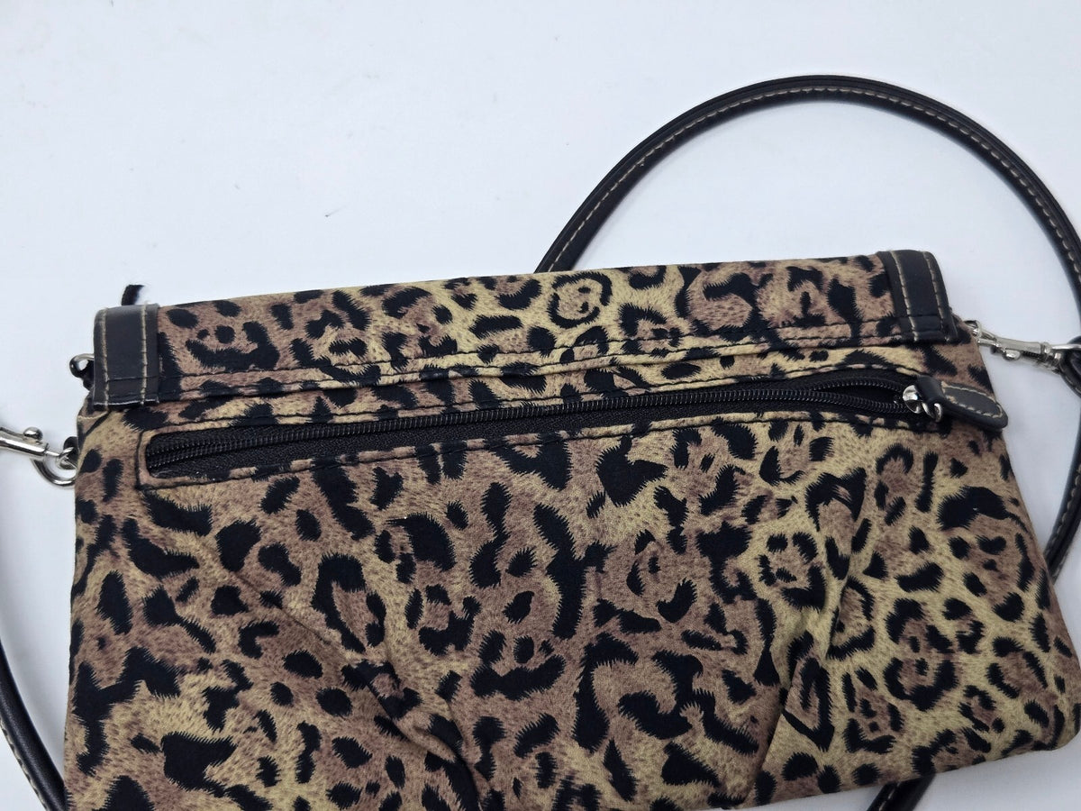 Chaps Leopard Print Faux Fur Convertible Crossbody Shoulder Bag with Silver-Tone