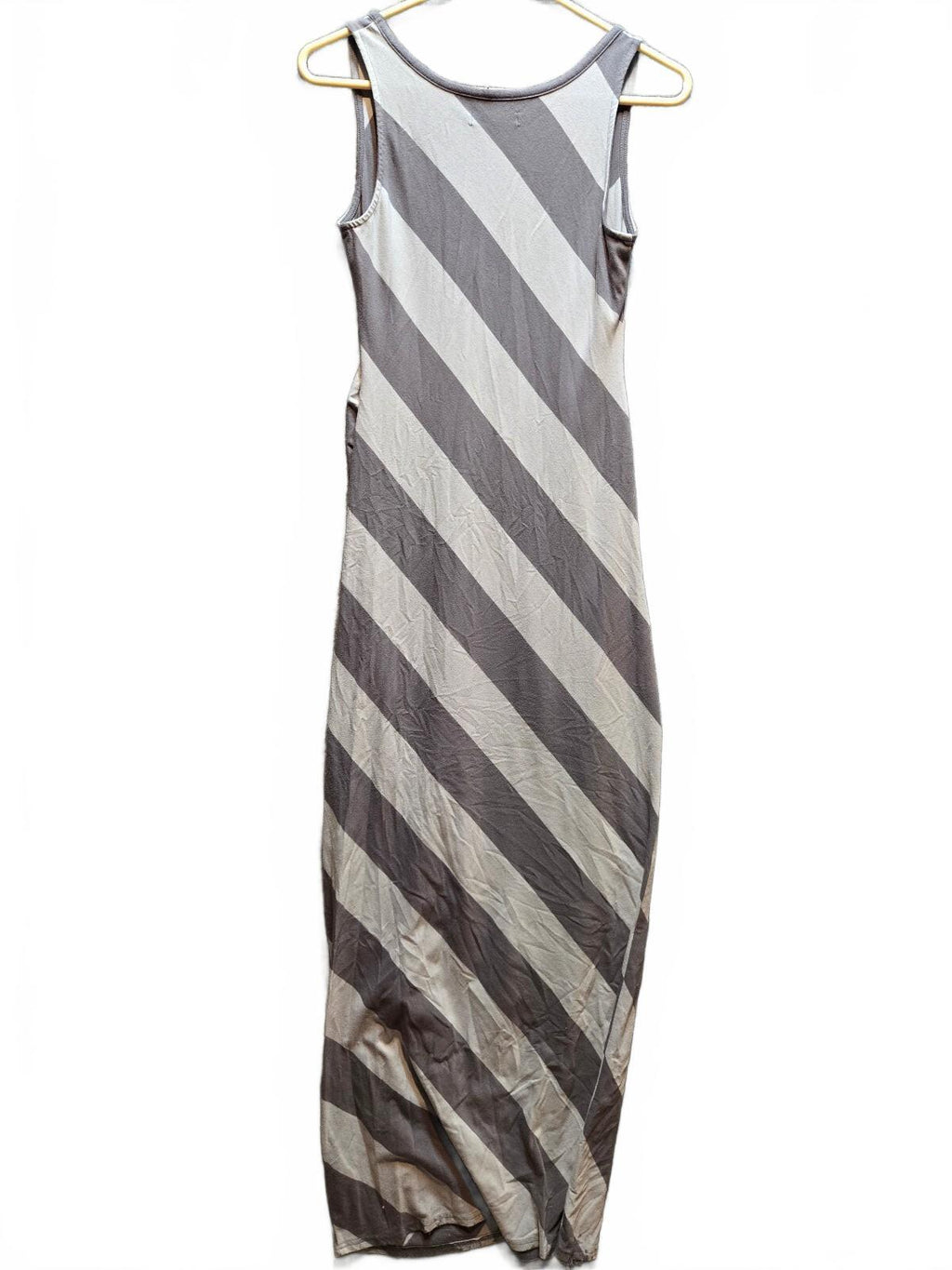 Old Navy Maternity Gray Striped Sleeveless Maxi Dress Ruched Side Knit Gown