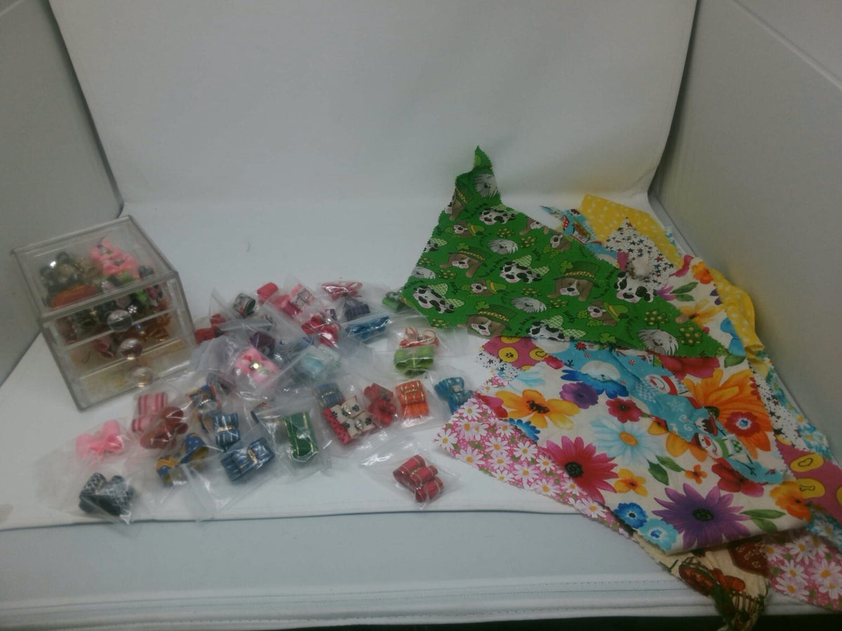 Bulk Pet GroomingLot- 35+ Assorted Handmade Dog Hair Bows & Bandanas Set