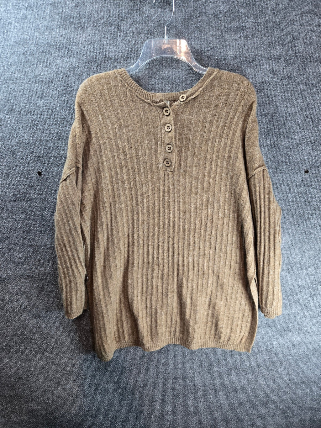 Intimately Free People Around The Clock Ribbed Knit Button Cuff Tunic Sweater Camel XS