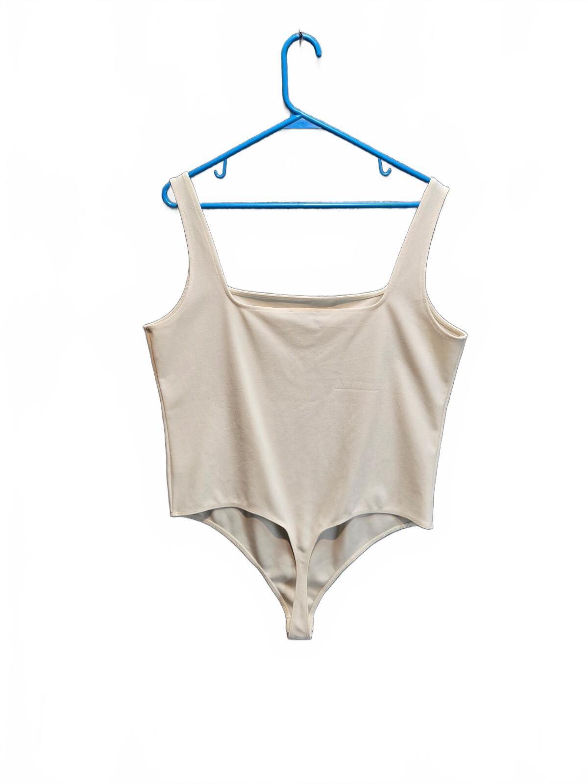 Express Women's Square Neck Sleeveless Tank Thong Bodysuit Cream Beige Size XL