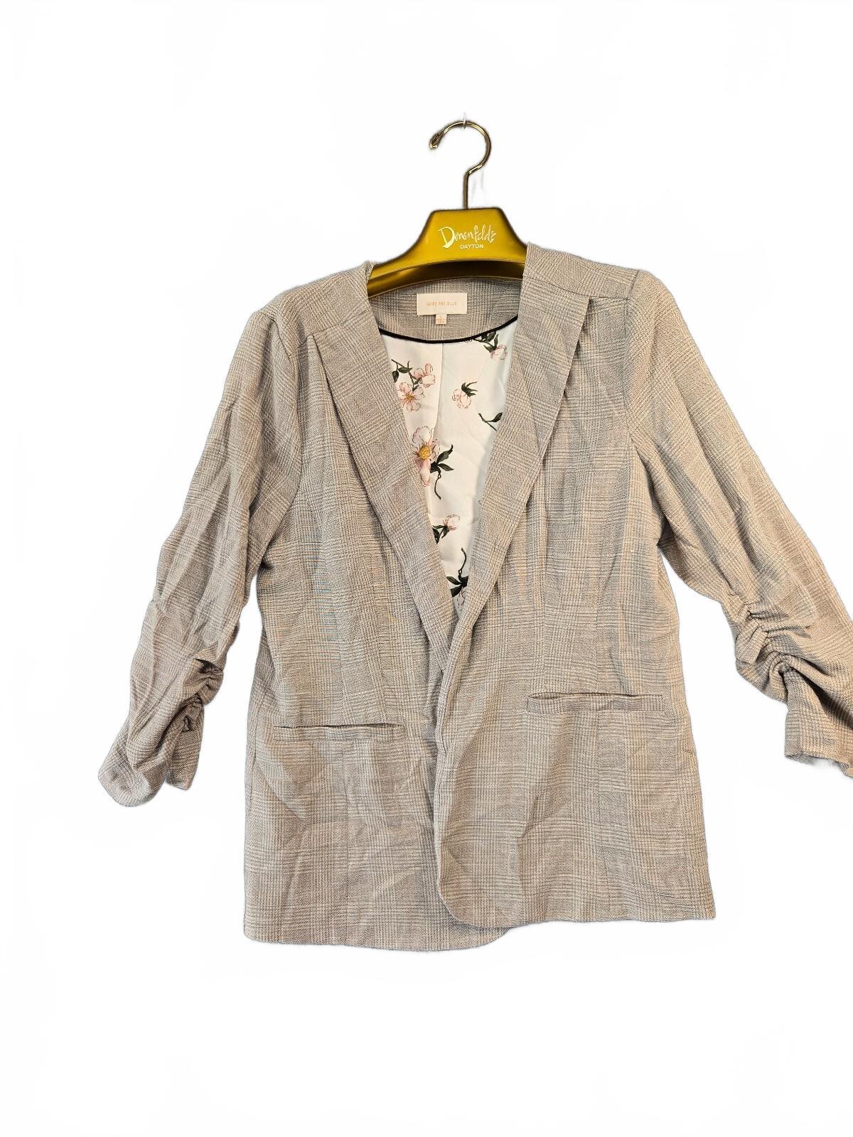 Skies Are Blue Women's Plaid Blazer with Ruched Sleeves, Size Large