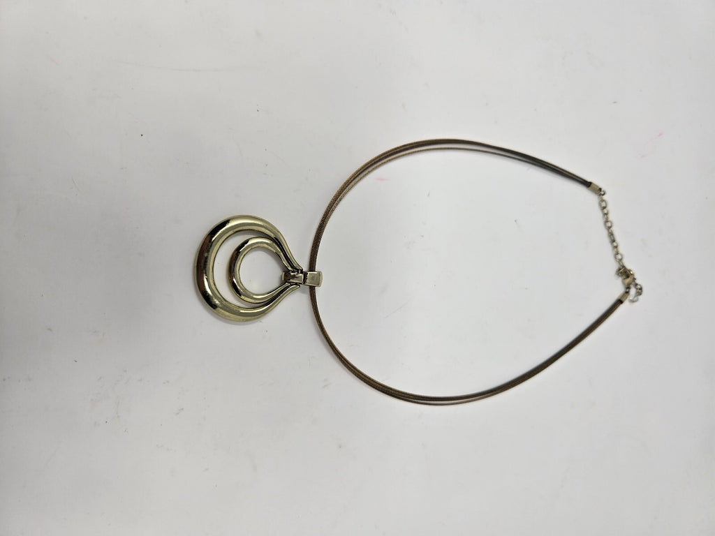 Vintage Gold-Tone Double Loop Concentric Teardrop Pendant Collar Necklace