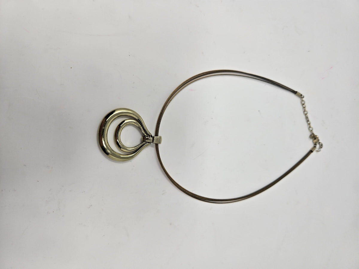 Vintage Gold-Tone Double Loop Concentric Teardrop Pendant Collar Necklace