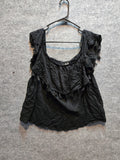 a.n.a Black Boho Ruffle Overlay Flutter Sleeve Blouse Top Tassel Trim XL