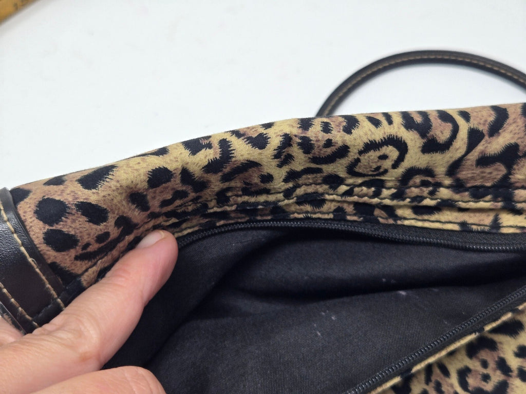 Chaps Leopard Print Faux Fur Convertible Crossbody Shoulder Bag with Silver-Tone