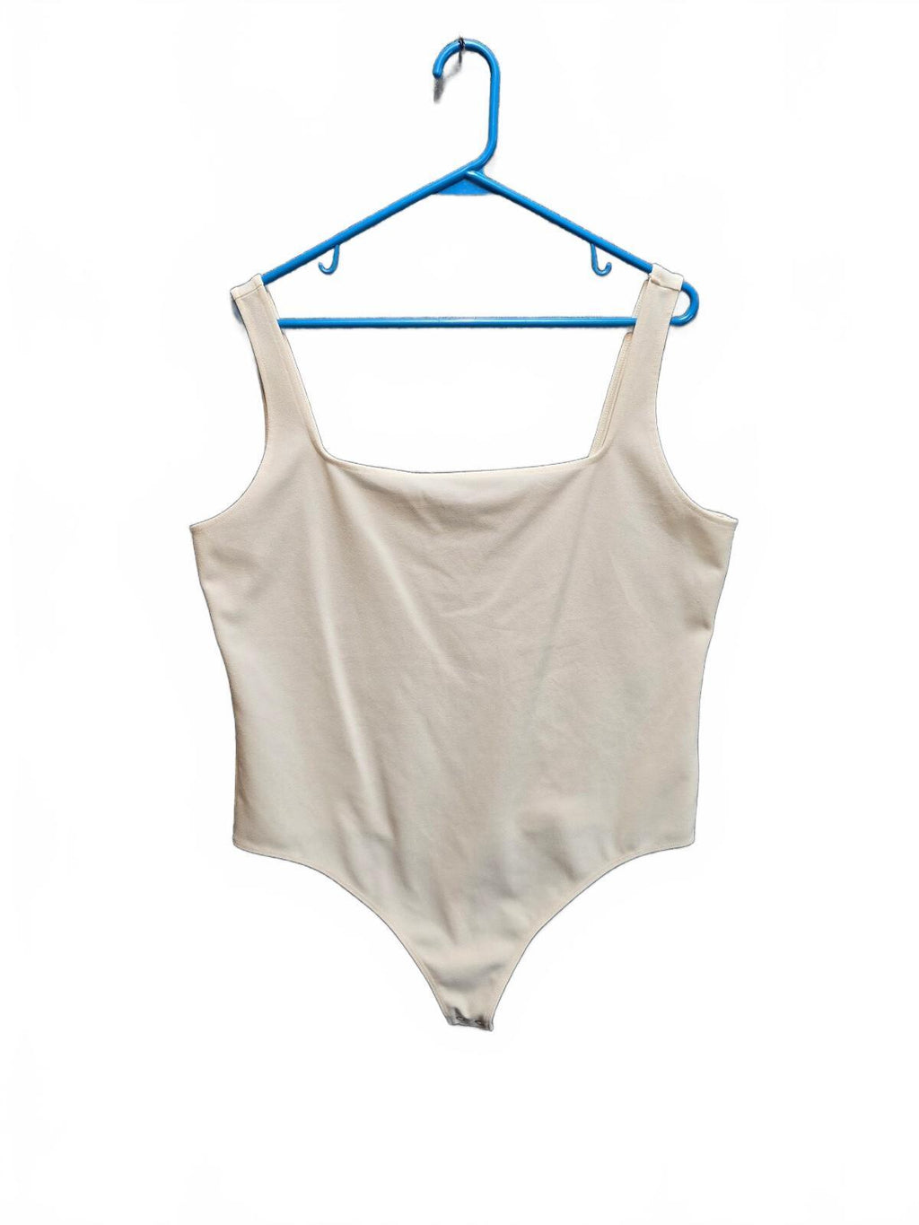 Express Women's Square Neck Sleeveless Tank Thong Bodysuit Cream Beige Size XL