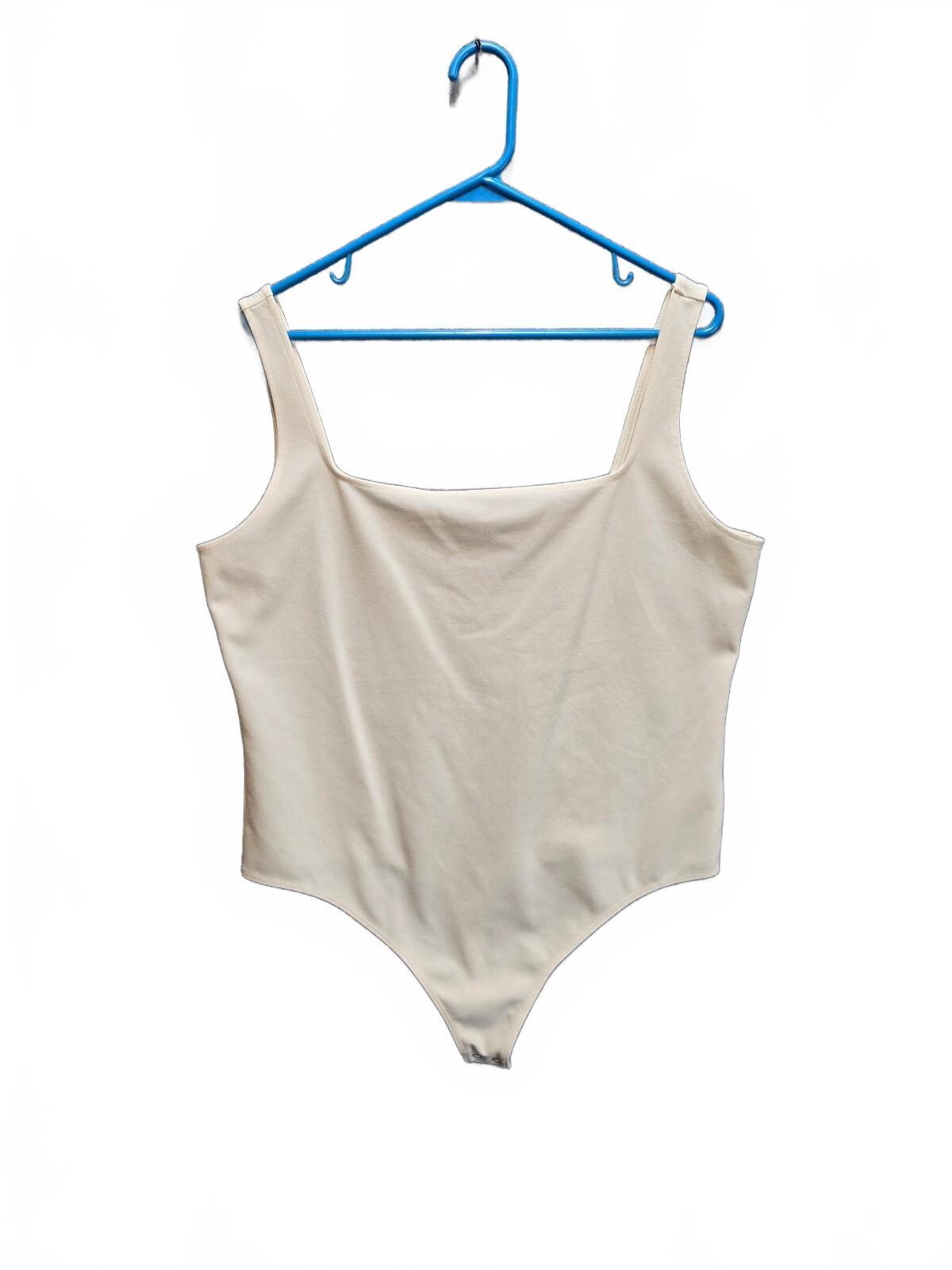 Express Women's Square Neck Sleeveless Tank Thong Bodysuit Cream Beige Size XL