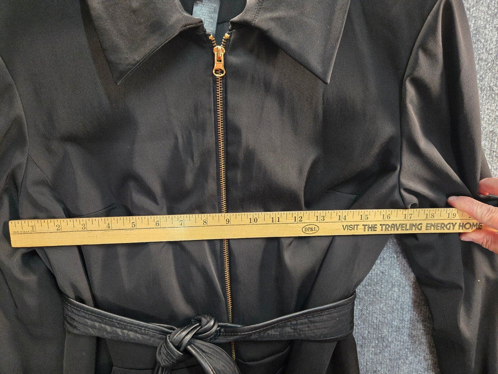 INC International Concepts Black Zip Front Belted Trench Coat Jacket Size L