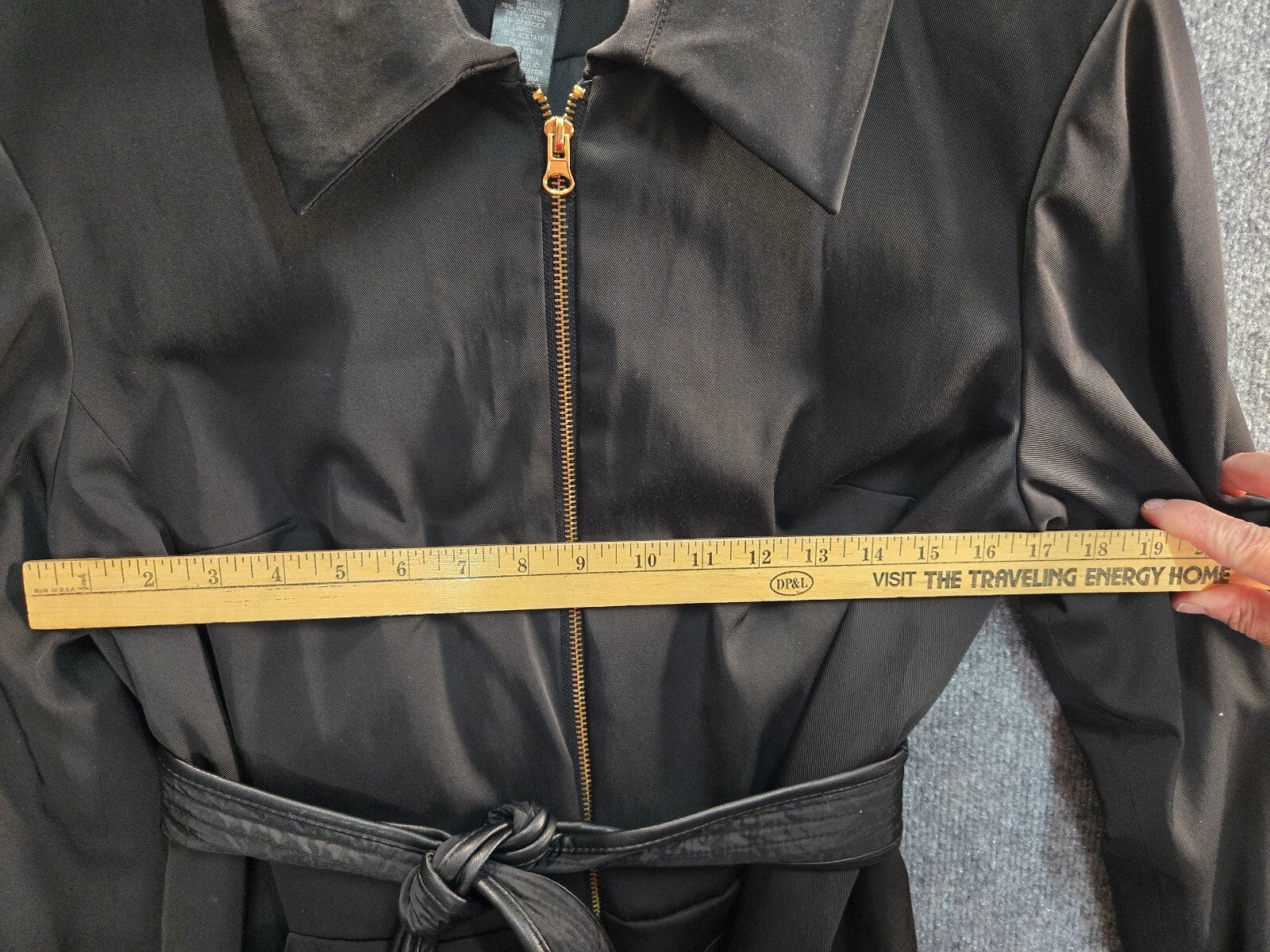 INC International Concepts Black Zip Front Belted Trench Coat Jacket Size L