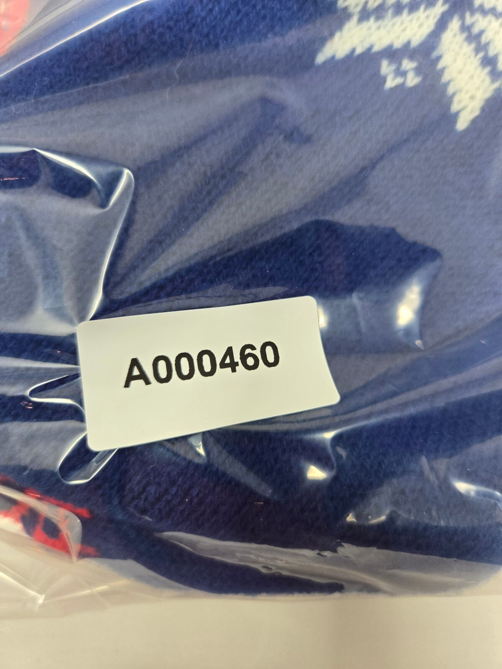 Blue Knit Balaclava with Red and White Snowflake Pattern